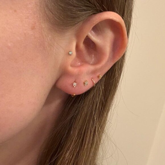 marley and me Jewelry - The Daphne gold open huggie hoop earrings cz stone stud teardrop